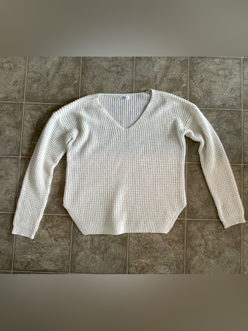 Ardene Cream Waffle Knit V-Neck Sweater
